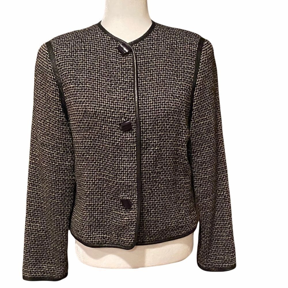 Vintage Geoffrey Beene Beenebag Wool Blend Blazer Size Petite Large Black/White